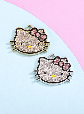 猫咪挂件配饰凯蒂猫吊坠卡通滴油镶钻合金饰品小配件diy手链服饰