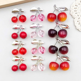 混12个彩色透明实色树脂大樱桃吊坠挂件diy手链项链饰品配件