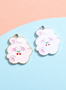 爆米花兔子吊坠配饰挂件卡通滴油合金饰品小配件DIY手链项链服饰