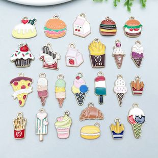 混25个彩色滴油合金卡通汉堡蛋糕吊坠挂件diy手链项链饰品配件