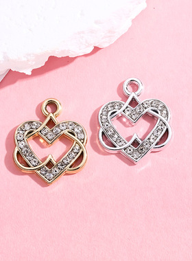 心形配饰挂件双爱心吊坠欧美风合金镶钻饰品配件DIY手链项链服饰
