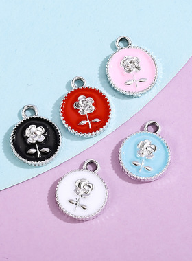 彩色玫瑰花配饰挂件滴油吊坠合金饰品配件diy手链服饰项链钥匙扣