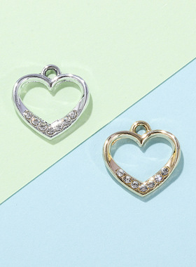桃心挂件吊坠爱心配饰镂空镶钻合金配件diy欧美简约手链服饰项链