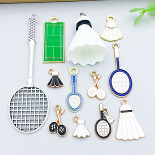 混12个白色滴油合金运动羽毛球吊坠挂件diy手链项链饰品配件