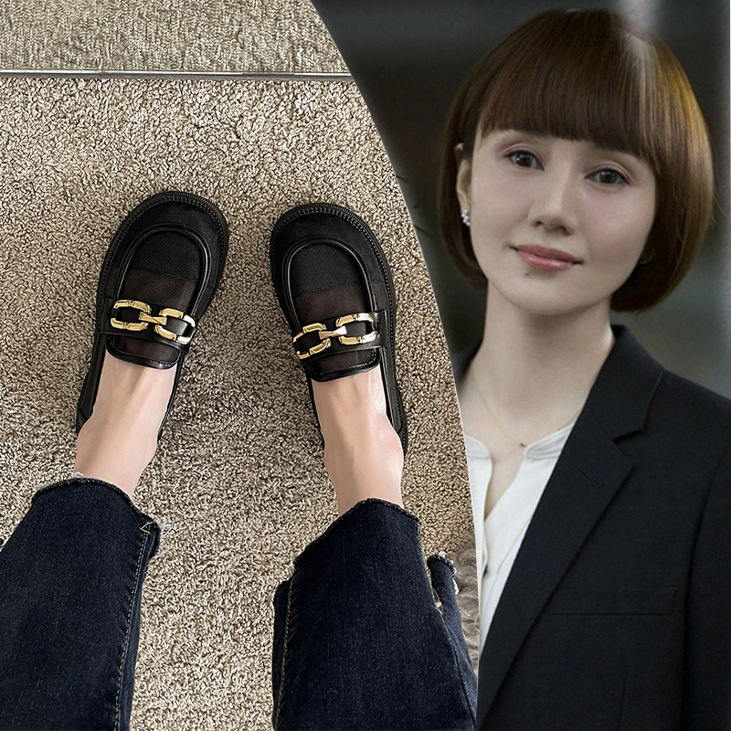 网面乐福鞋女2025夏季新款厚底圆头粗跟JK小皮鞋网纱镂空透气单鞋,女鞋,乐福鞋（豆豆鞋）,淘宝优惠券,粉丝福利购,淘宝优惠卷