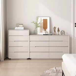 全实木八斗柜皮质极简奶油风床尾收纳柜现代简约客厅五六斗边柜