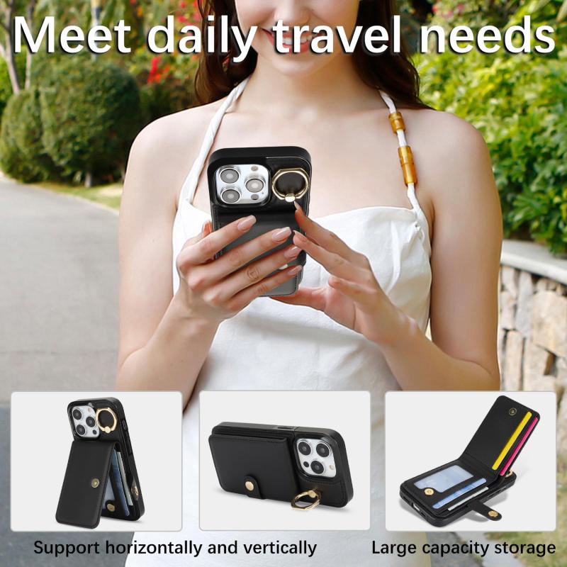 苹果iphone14真皮插卡套带指环