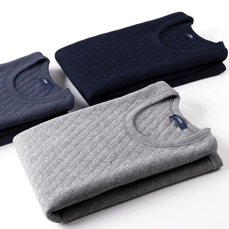 중년 및 노년층을 위한 남성용 열 속옷 일체형 탑 두꺼운 3겹 누비 가을 의류 순면 셔츠 헐렁하고 방한