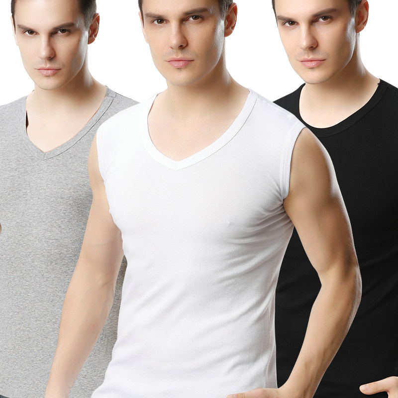 남성 조끼 민소매 티셔츠 순수 코튼 피트니스 꽉 바닥 컷 소매 넓은 어깨 여름 청소년 슬림 싱글 유행 V