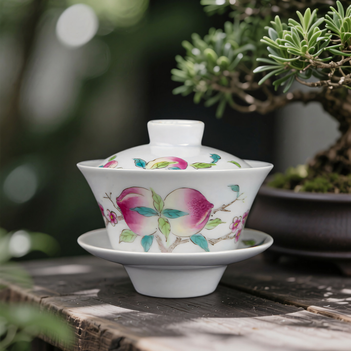 景德镇老厂货瓷器外销瓷器老艺人手绘蟠桃益寿小号单人三才盖碗