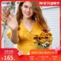 Áo Tây 2019 mùa thu mới của phụ nữ cotton retro v-cổ rắn màu ngắn tay dài 11391137 - váy đầm váy đỏ