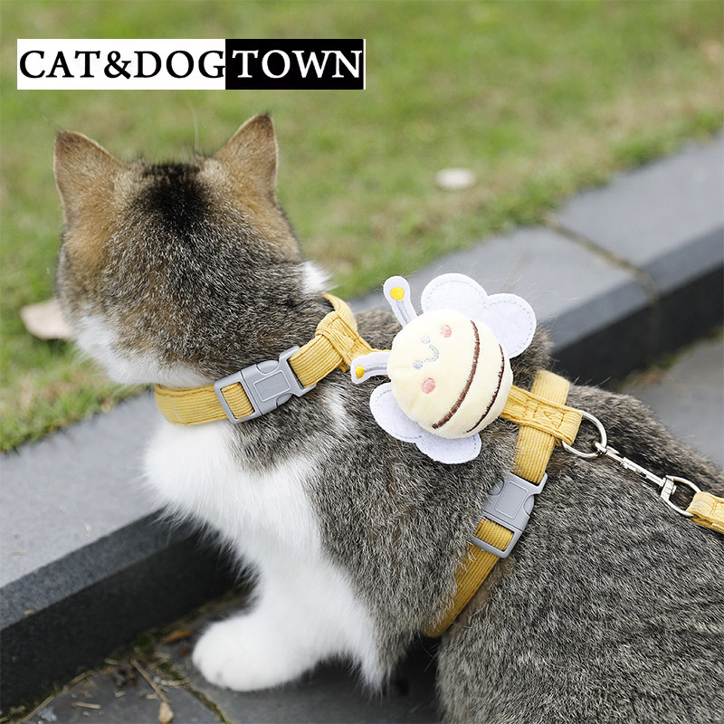 日本小蜜蜂猫咪牵引绳工字型防挣脱外出遛猫绳子网红可调节胸背带
