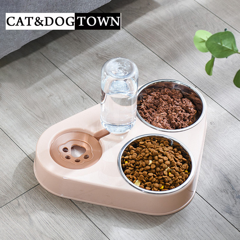 日本宠物猫碗狗粮饭盆猫咪食盆防打翻自动饮水三碗猫咪喝水猫粮盆