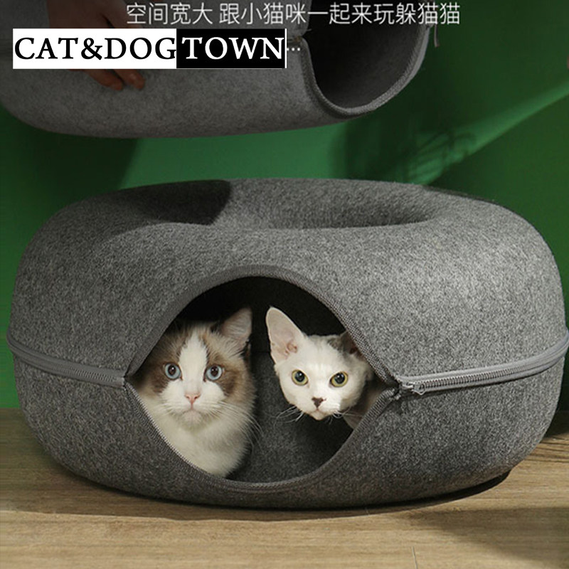 日本猫窝四季通用毛毡甜甜圈玩具