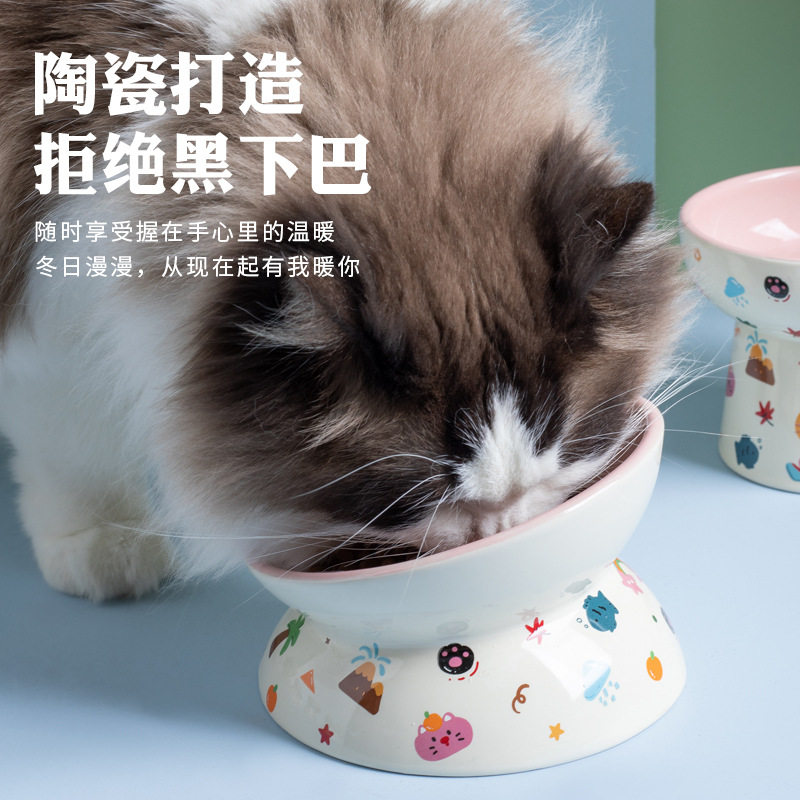 日本陶瓷猫碗高脚护颈防黑下巴