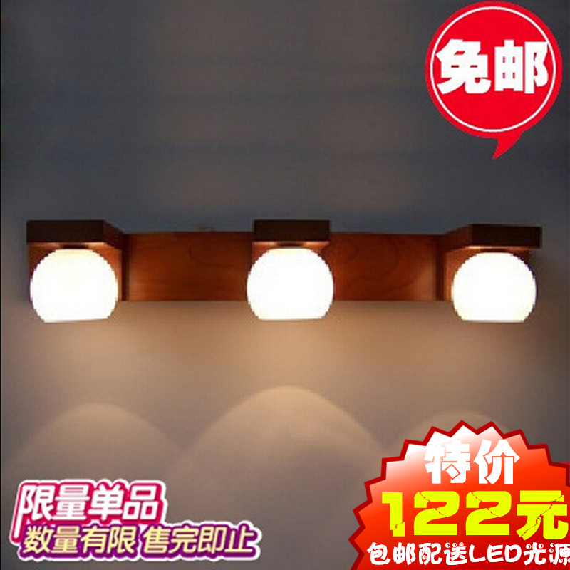 实木浴室壁灯洗手间镜前灯卫生间防水led镜前灯中式实木卧室灯具
