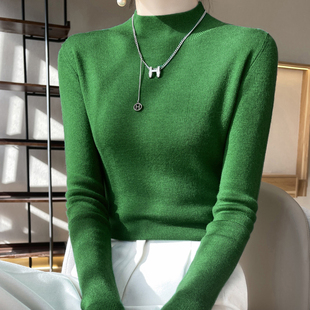薄款 羊绒绿色别致针织衫 洋气内搭毛衣 女2025新款 半高领秋冬打底衫