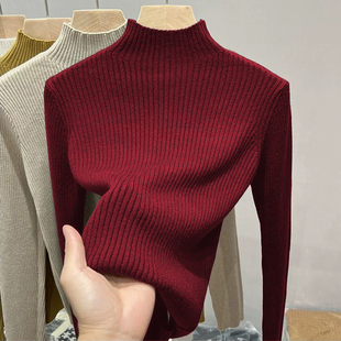 欧货半高领毛衣女秋冬季2025新款加厚安哥拉红洋气内搭中领打底衫