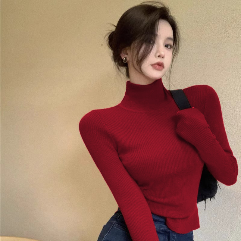 秋冬别致红色打底衫洋气毛衣