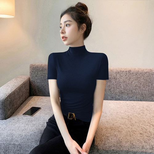 韩系半高领短袖t恤女夏季