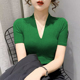 t恤女半袖 打底衫 2025夏季 欧货v领冰丝针织短袖 新款 设计感显瘦上衣