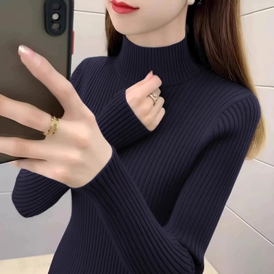 半高领厚款针织衫女高级感显瘦内搭秋冬洋气修身打底衫百搭羊毛衣