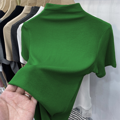 冰丝短袖修身薄款时尚半高领T恤