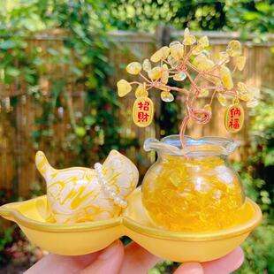 【才才猫富桂树】可爱珍珠才才猫 才才富桂树创意摆件 7223