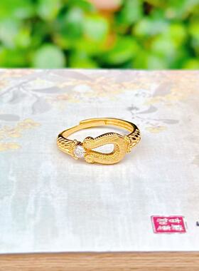 【马上抱富】金色马蹄麦穗老钱风开口戒指 6097