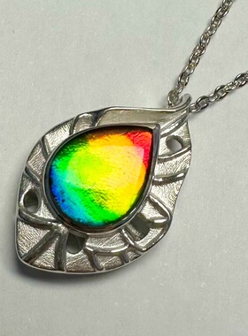 天然斑彩石小水滴925银吊坠