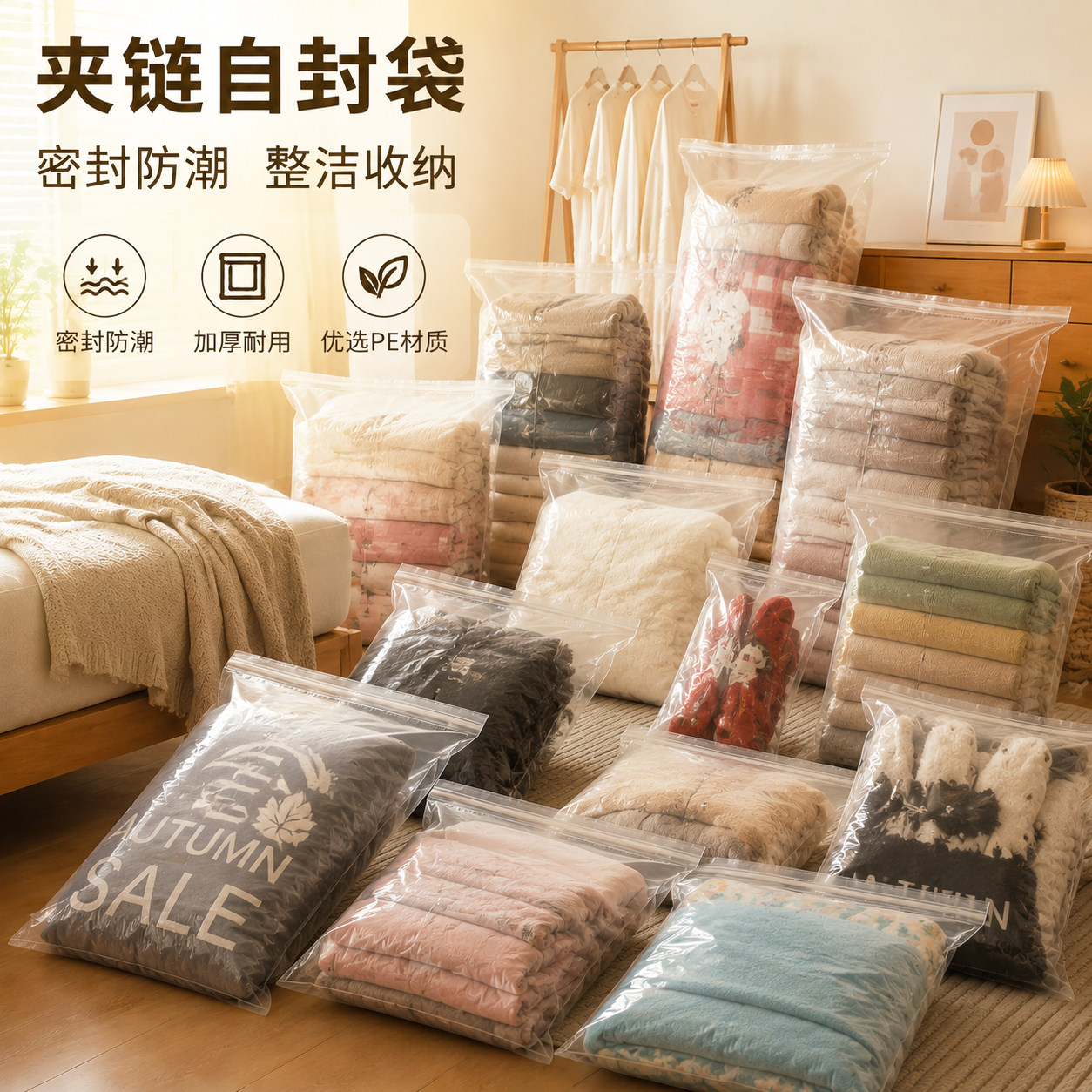 装被子的袋子大号自封袋衣服收纳包装袋透明鞋袋旅游防水拉链袋