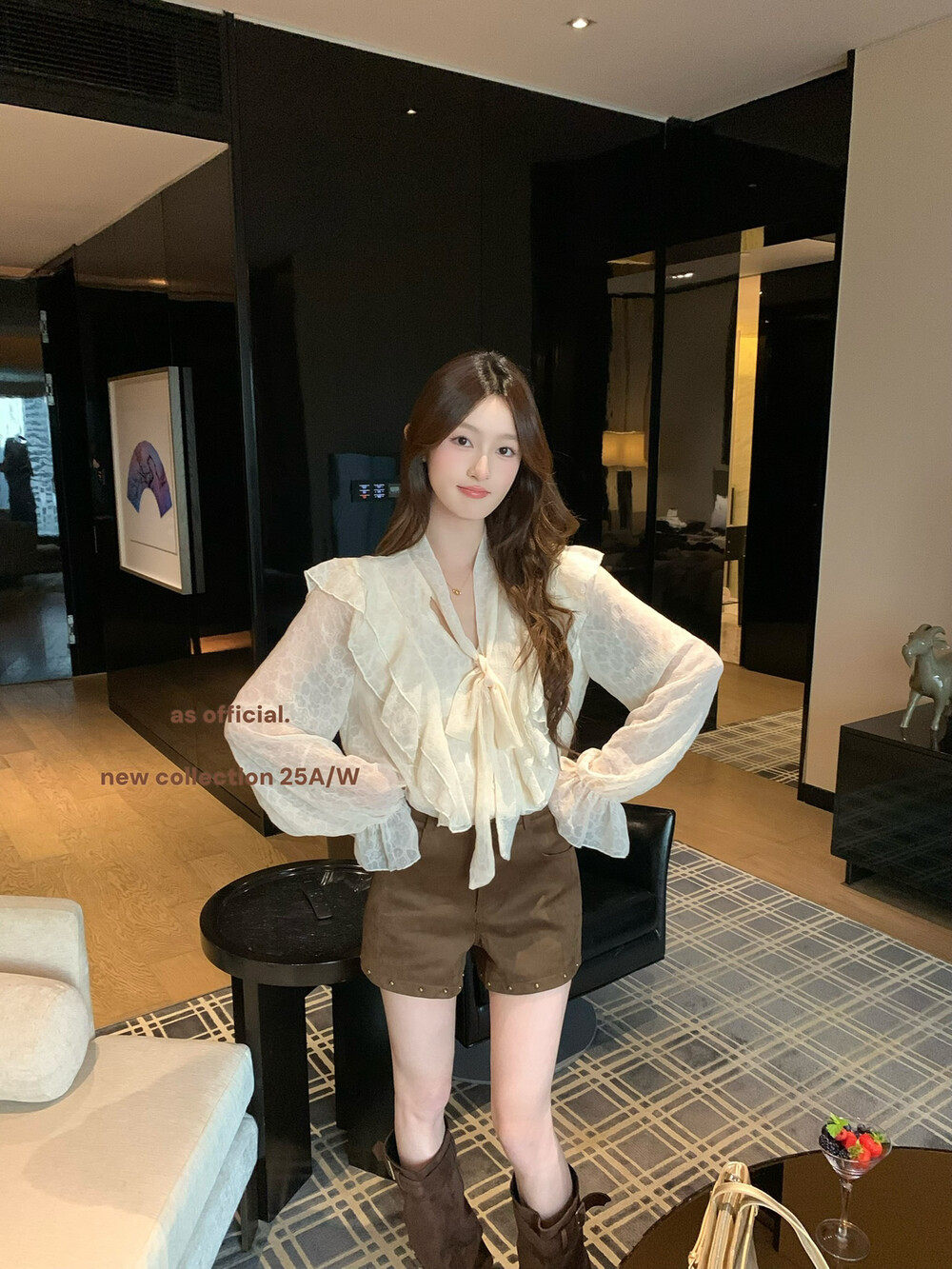 Romantic&lsquo;佩茨少女  优雅浪漫蝴蝶结系带荷叶边领雪纺衬衫上衣