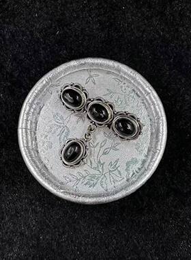黑星石胸针 尼泊尔手工925纯银 原创设计 复古饰品 T恤外套通用
