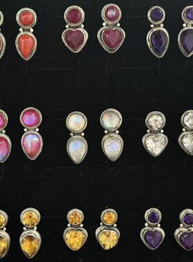 925纯银宝石手工双层耳钉