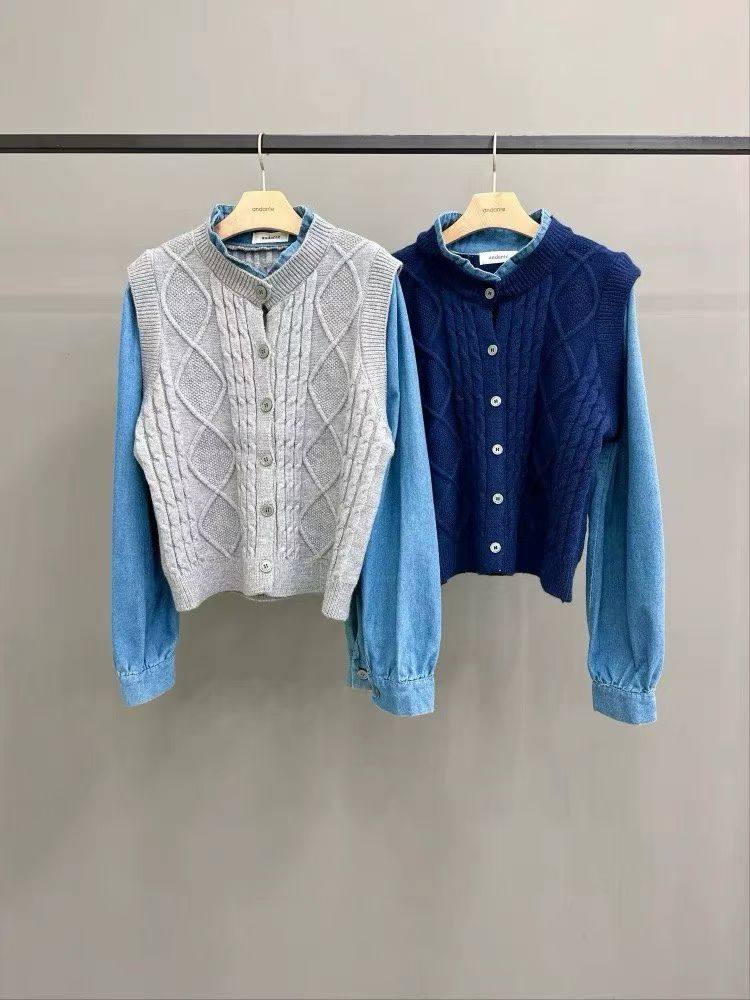 韩国东大门25年春季新款时尚百搭假两件针织衫毛衣女a186