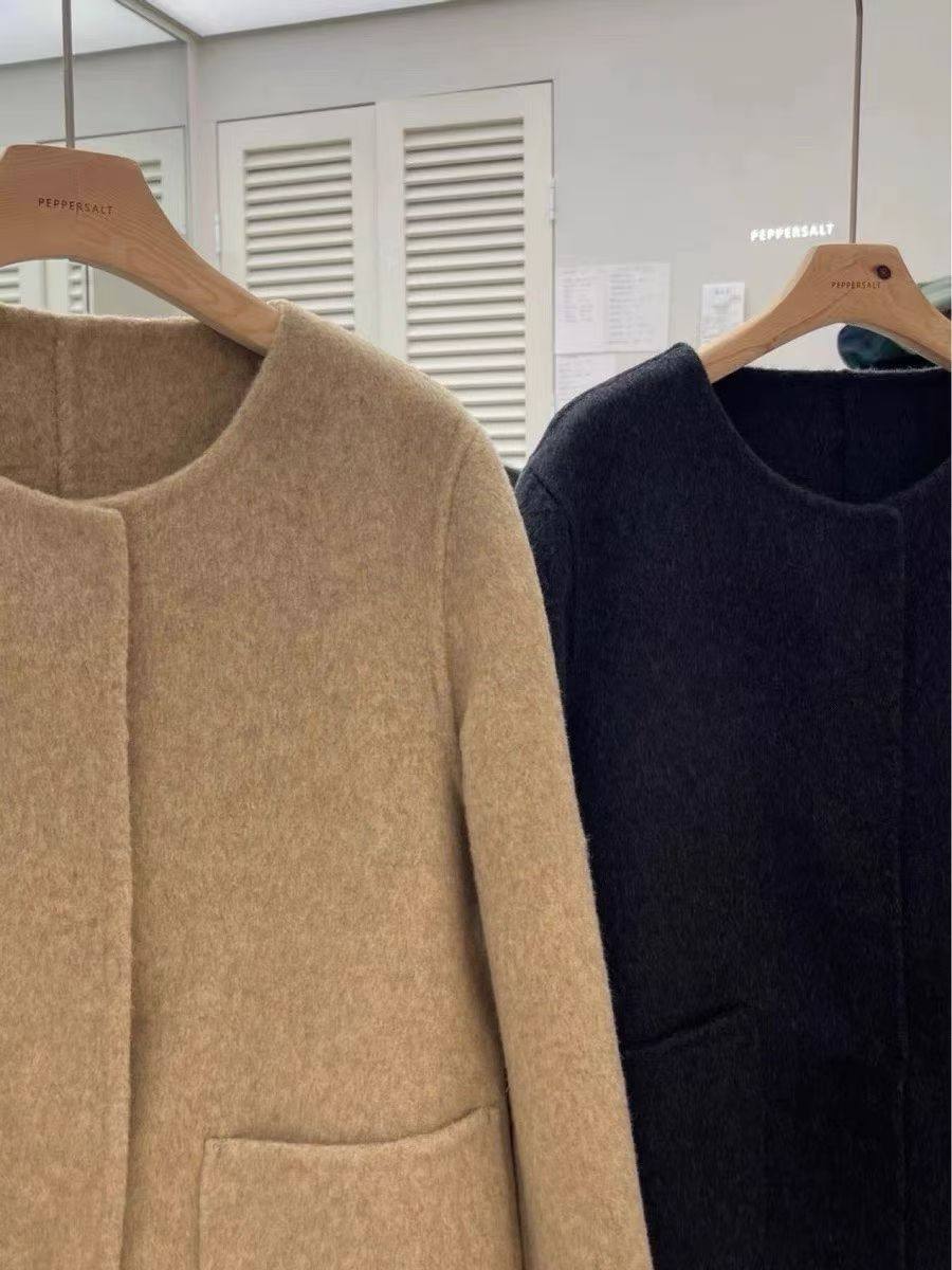 韩国东大门25年秋冬新款时尚百搭圆领宽松毛呢外套女a189