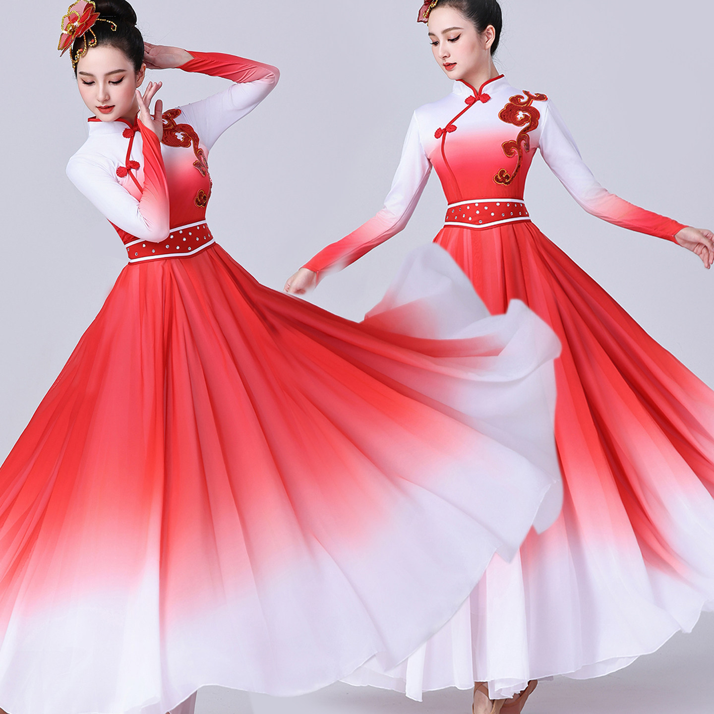 新款开场舞蹈大摆裙灯火里的中国现代古典歌伴舞艺考演出服广场舞