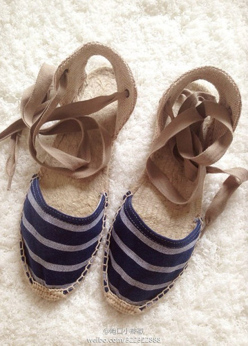 现货 soludos 海军蓝条纹草编绑带平底舒适女单鞋草鞋 休闲女士鞋