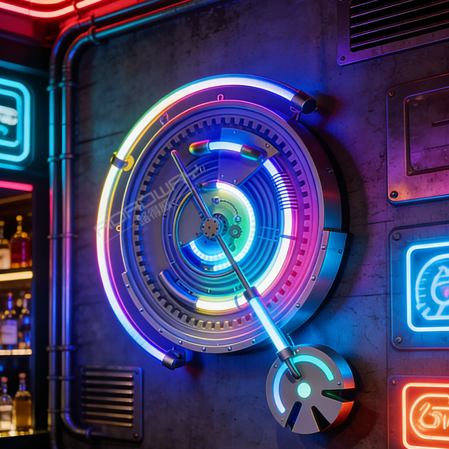 赛博朋克炫彩发光齿轮 酒吧KTV餐厅咖啡店背景墙面装饰氛围灯挂件