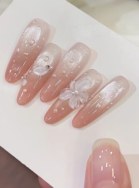水滴渐变款冰花雕花纯手工穿戴甲