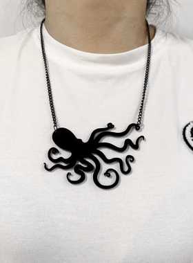 P简约搞怪个性章鱼八爪鱼度假项链T恤毛衣挂链短款锁骨链