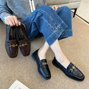英伦复古小皮鞋女百搭2026秋冬新款平底单鞋一脚蹬舒适乐福鞋女鞋
