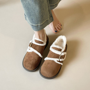 2025年新款冬季时尚不累脚保暖加绒厚底棉鞋毛毛扣带勃肯雪地靴女