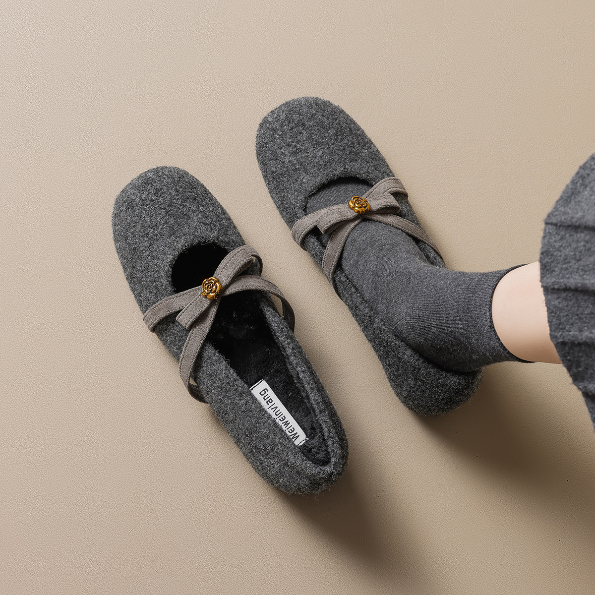 2026年新款秋冬交叉绑带内增高加绒玛丽珍毛毛鞋女外穿保暖棉鞋女