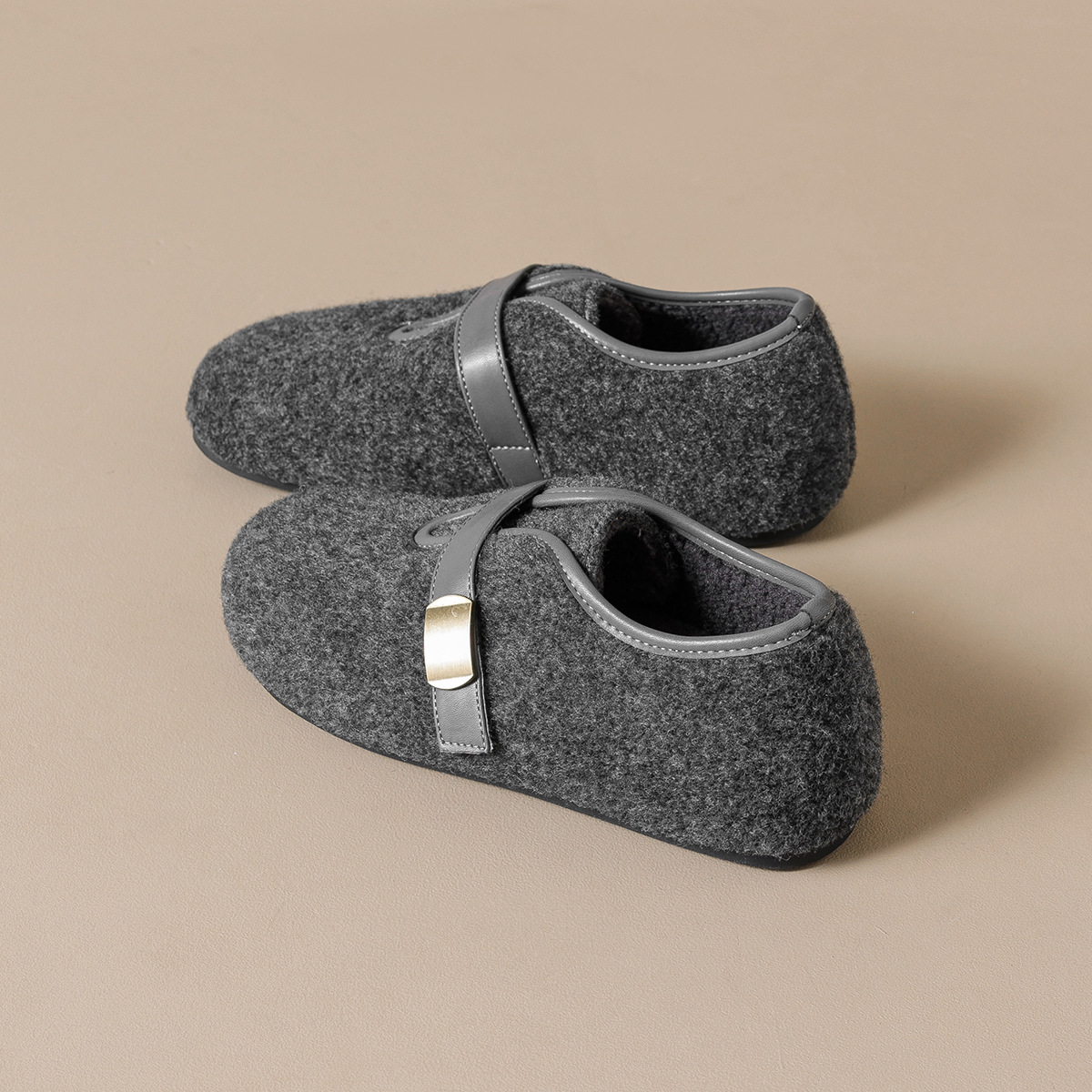 2025年新款时尚内增高毛呢加绒勃肯鞋女秋冬保暖棉鞋玛丽珍毛毛鞋