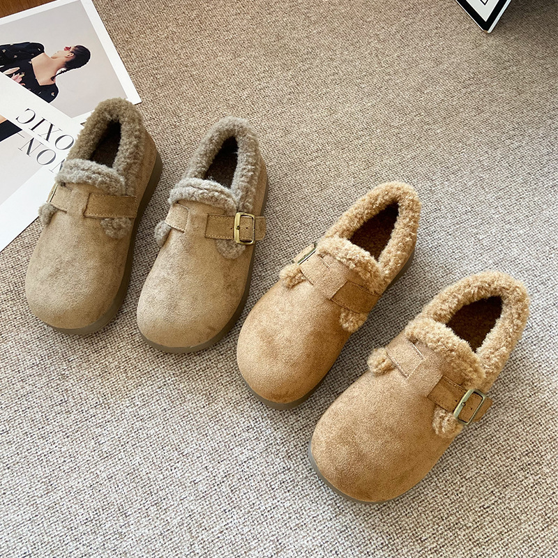 勃肯鞋舒适毛毛鞋女外穿2025秋冬新款时尚软底一脚蹬加绒保暖棉鞋