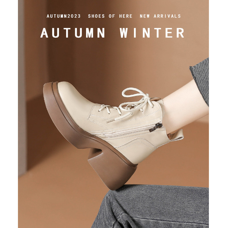 厚底马丁靴女款英伦风2026新款春秋季白色百搭瘦瘦粗跟高跟短靴女