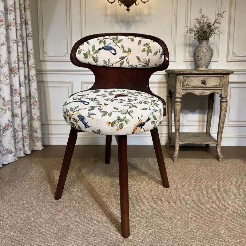 实木餐桌椅家用靠背复古简约现代餐厅椅可旋转化妆凳卧室梳妆台椅