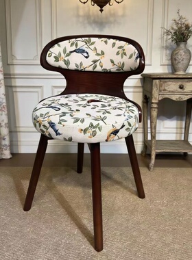 实木餐椅家用靠背复古椅简约现代餐厅凳子化妆椅卧室妆台椅可旋转