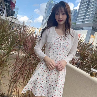 气质碎花开衫套装温柔吊带连衣裙新款防晒夏季甜美初恋小个子裙子
